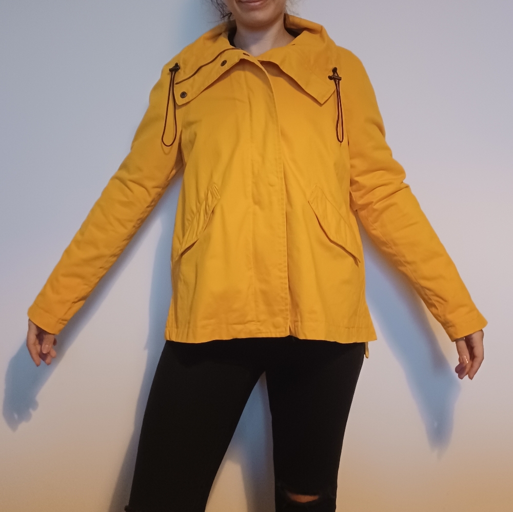 Zara Coat Bright Yellow Cotton Spring/Fall Jacket Large